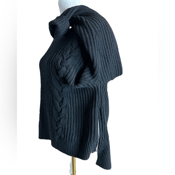 Cable Knit Crewneck Sweater by RVCA, Cropped, Sz Large, Zippers on Sides, Black - Picture 5 of 12